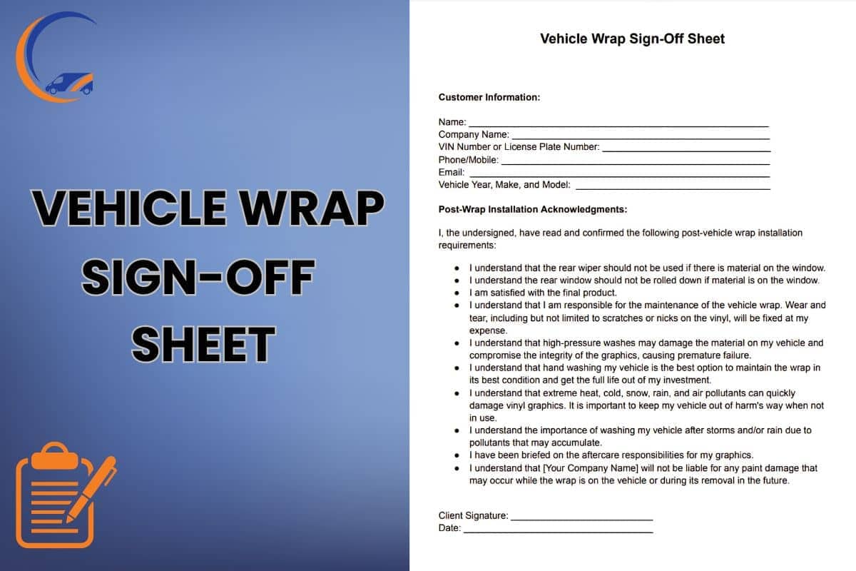 Vehicle Wrap Sign Off Sheet: Free Downloadable Template